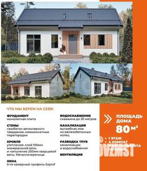 Дом 80м², 1-этажный, участок 6 сот.