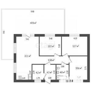 Дом 129м², 1-этажный, участок 6 сот.  