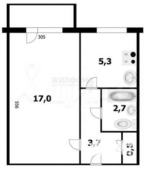 1-к квартира, на длительный срок, 30м2, 3/5 этаж