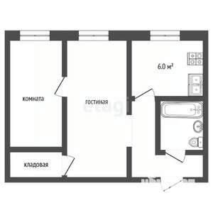 2-к квартира, на длительный срок, 43м2, 2/5 этаж