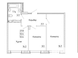 2-к квартира, на длительный срок, 55м2, 17/25 этаж