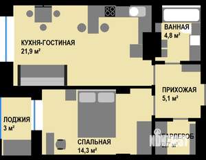 2-к квартира, на длительный срок, 50м2, 21/25 этаж