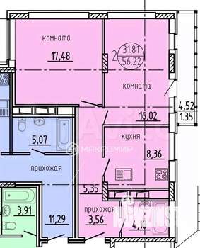 2-к квартира, на длительный срок, 56м2, 4/10 этаж