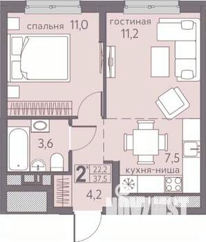 2-к квартира, на длительный срок, 38м2, 8/22 этаж