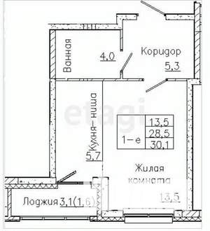 1-к квартира, на длительный срок, 30м2, 4/10 этаж