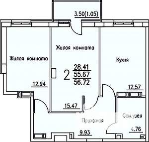 2-к квартира, на длительный срок, 57м2, 15/17 этаж