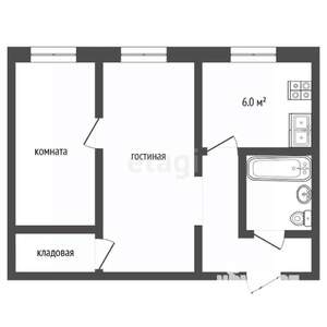 2-к квартира, на длительный срок, 43м2, 2/5 этаж