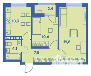 2-к квартира, строящийся дом, 54м2, 2/9 этаж