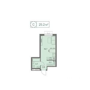 1-к квартира, вторичка, 25м2, 18/25 этаж