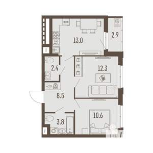 2-к квартира, вторичка, 52м2, 5/16 этаж