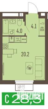 1-к квартира, вторичка, 28м2, 1/16 этаж