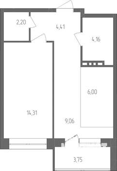 2-к квартира, строящийся дом, 42м2, 3/4 этаж