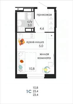 Студия квартира, вторичка, 23м2, 8/19 этаж