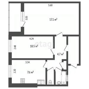 2-к квартира, вторичка, 44м2, 3/9 этаж