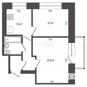 2-к квартира, вторичка, 34м2, 3/9 этаж