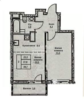 2-к квартира, вторичка, 39м2, 9/16 этаж
