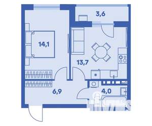 2-к квартира, вторичка, 41м2, 3/9 этаж
