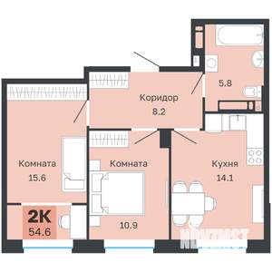 2-к квартира, вторичка, 55м2, 17/18 этаж