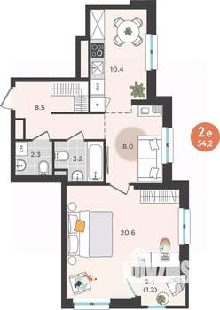 2-к квартира, вторичка, 54м2, 2/25 этаж