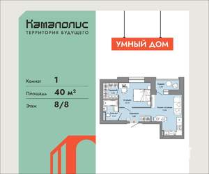 1-к квартира, вторичка, 40м2, 8/8 этаж
