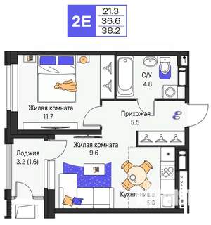 2-к квартира, строящийся дом, 38м2, 5/25 этаж