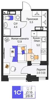 Студия квартира, строящийся дом, 29м2, 3/16 этаж
