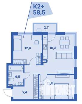 2-к квартира, вторичка, 59м2, 1/8 этаж