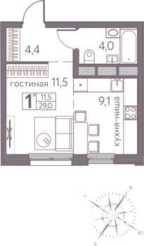 Студия квартира, строящийся дом, 29м2, 5/20 этаж