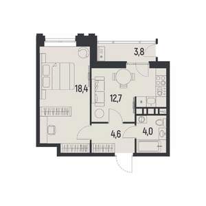 1-к квартира, вторичка, 42м2, 2/12 этаж