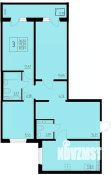 3-к квартира, строящийся дом, 83м2, 6/10 этаж