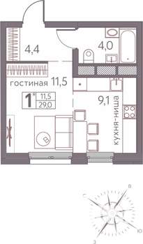 Студия квартира, строящийся дом, 29м2, 8/20 этаж