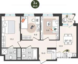 3-к квартира, вторичка, 65м2, 8/25 этаж