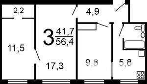 3-к квартира, вторичка, 58м2, 8/9 этаж