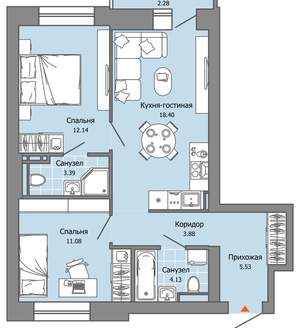 2-к квартира, вторичка, 59м2, 7/9 этаж