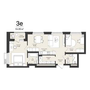 3-к квартира, строящийся дом, 65м2, 9/16 этаж