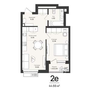 2-к квартира, строящийся дом, 45м2, 7/16 этаж