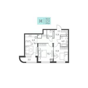 3-к квартира, вторичка, 60м2, 8/22 этаж