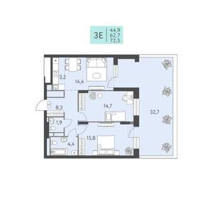 3-к квартира, вторичка, 73м2, 2/22 этаж