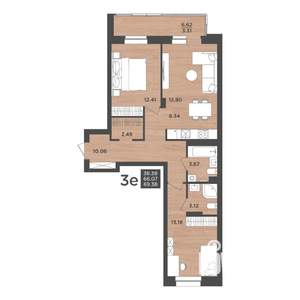3-к квартира, строящийся дом, 69м2, 4/24 этаж