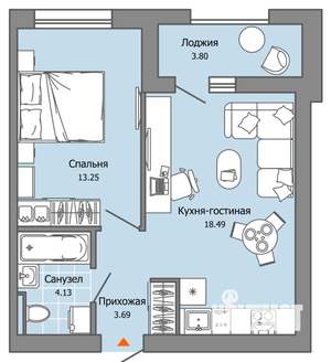 1-к квартира, вторичка, 41м2, 4/8 этаж