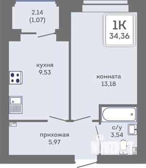 1-к квартира, вторичка, 34м2, 5/7 этаж