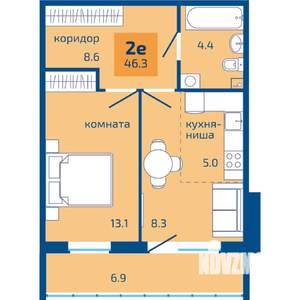 2-к квартира, строящийся дом, 46м2, 1/10 этаж