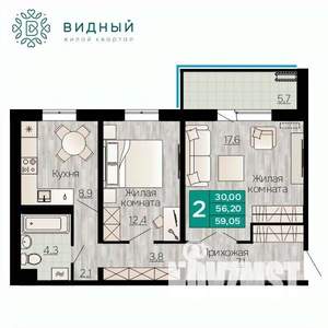 2-к квартира, вторичка, 59м2, 8/8 этаж