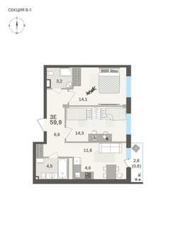 3-к квартира, вторичка, 60м2, 2/6 этаж