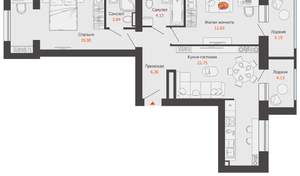 2-к квартира, вторичка, 73м2, 4/15 этаж