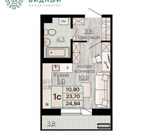 1-к квартира, вторичка, 25м2, 3/8 этаж