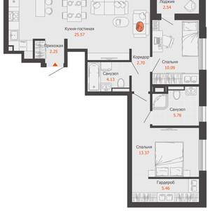 2-к квартира, вторичка, 71м2, 14/16 этаж