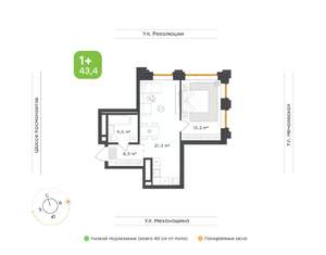 1-к квартира, вторичка, 43м2, 24/30 этаж
