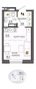Студия квартира, строящийся дом, 22м2, 20/25 этаж