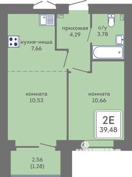 2-к квартира, вторичка, 39м2, 6/7 этаж
